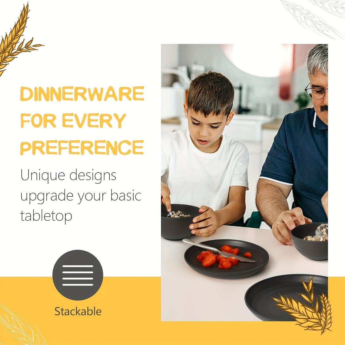 32件Eco-Friendly Wheat Straw Dinnerware: Stackable Design with Natural Texture, Illuminating the Sustainable Aesthetics of Every Meal