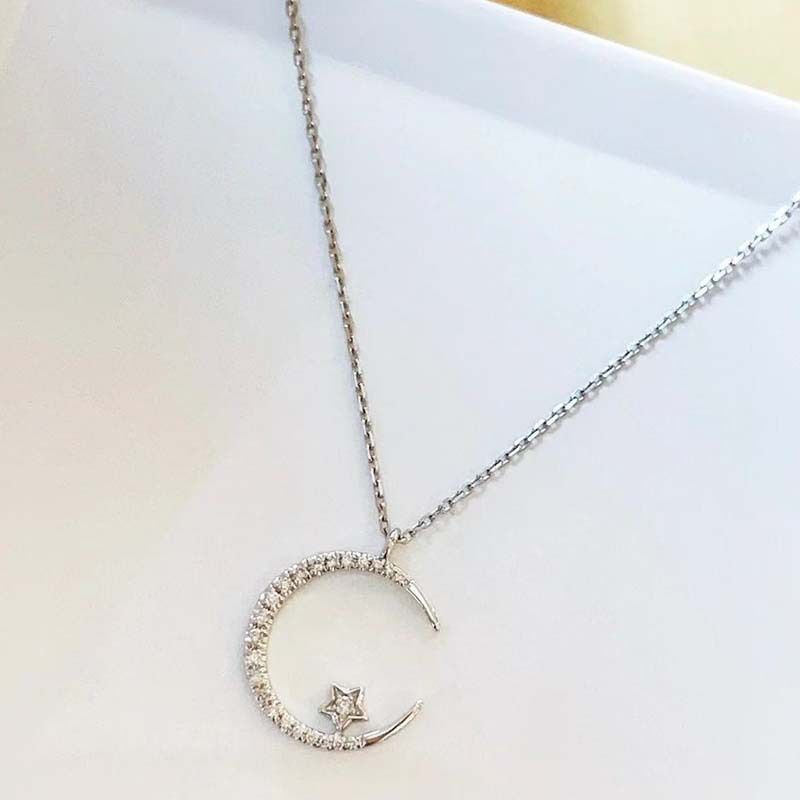 GOLD"Crescent and Stars" Crystal Necklace: Weaving the Galaxy into a Chain, Crafting a Flowing Dazzling Starry Sky Around Your Neck