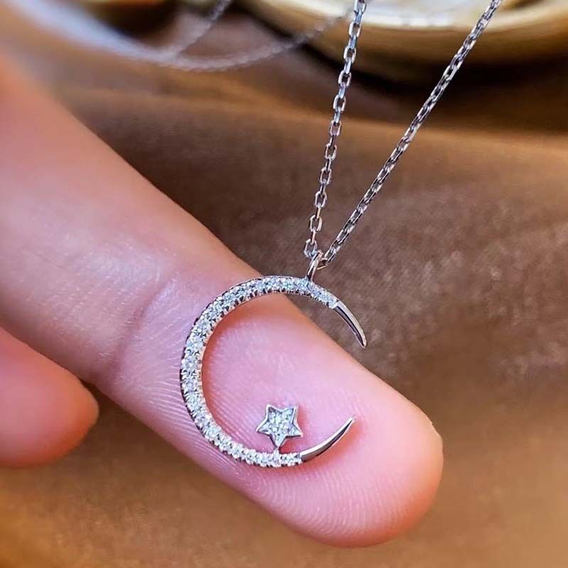 GOLD"Crescent and Stars" Crystal Necklace: Weaving the Galaxy into a Chain, Crafting a Flowing Dazzling Starry Sky Around Your Neck