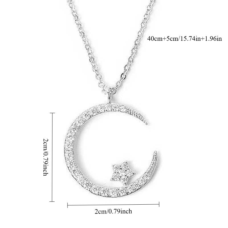 silver"Crescent and Stars" Crystal Necklace: Weaving the Galaxy into a Chain, Crafting a Flowing Dazzling Starry Sky Around Your Neck