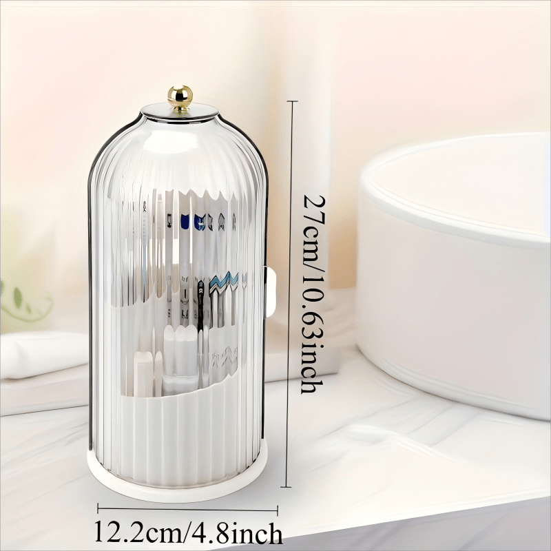 Transparent Rotating Makeup Brush Holder: 360° Rotation for Easy Access, Dust-Proof with Compartments, Neat and Portable(Transparent gray）