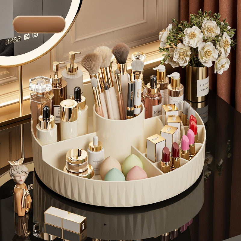Rotatable Luxury Cosmetic Organizer Desk Large Capacity Skincare Storage Shelf Vanity Tidy Tray Cosmetic Storage Box（pink）