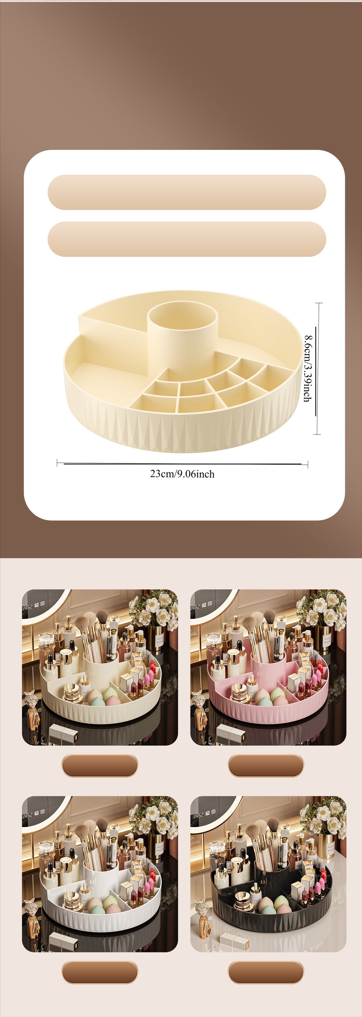 Rotatable Luxury Cosmetic Organizer Desk Large Capacity Skincare Storage Shelf Vanity Tidy Tray Cosmetic Storage Box（white）