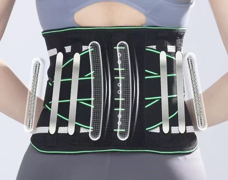 Lumbar Support Belt, featuring 8X Enhanced Lumbar Support, designed with a 3D massage pad, unisex back support strap, breathable and adjustable shoulder straps, available in green.（Size L）