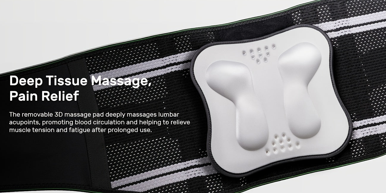 Lumbar Support Belt, featuring 8X Enhanced Lumbar Support, designed with a 3D massage pad, unisex back support strap, breathable and adjustable shoulder straps, available in green.（Size L）