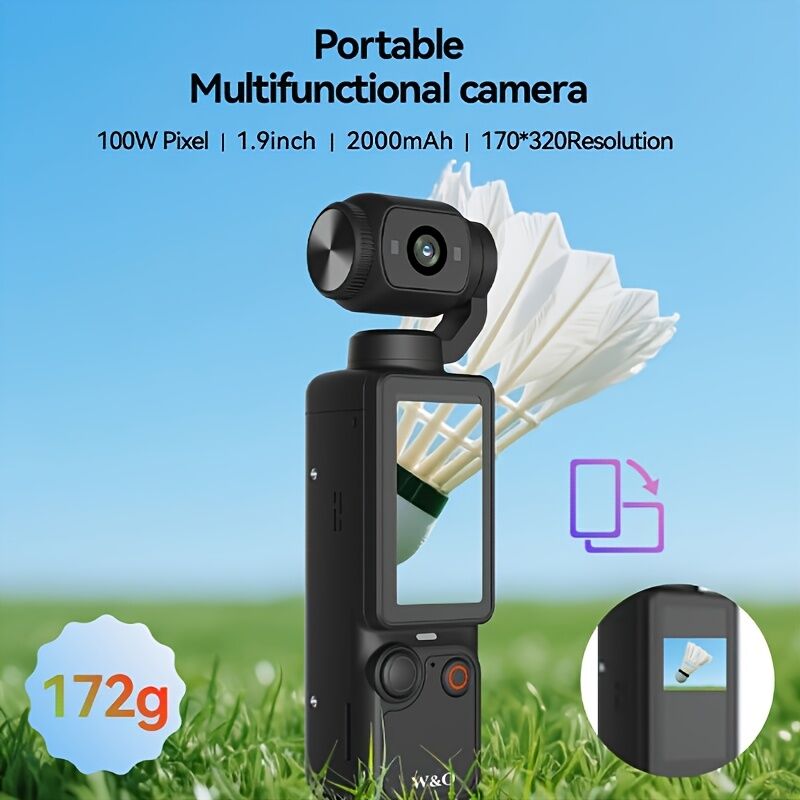 BLACK**4K HD 180° Rotating Anti-Shake Action Camera｜1.9-Inch Screen + 2000mAh Battery, Compact & Portable Vlogging & Travel Companion — Streamlined Design, Durable, Ideal for Content Creators & Holiday Gifting**