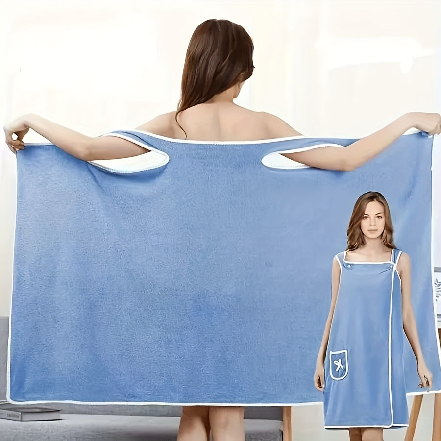 1-Piece Bath Towel with Pocket, Wearable Bath Towel, Bathroom Shower Supply, Can be Used as Robe, Nightgown, Sexy Strap Dress, Blanket, Indoor/Outdoor Fitness Sauna Shawl, Easy to Carry, Machine Washable（blue）