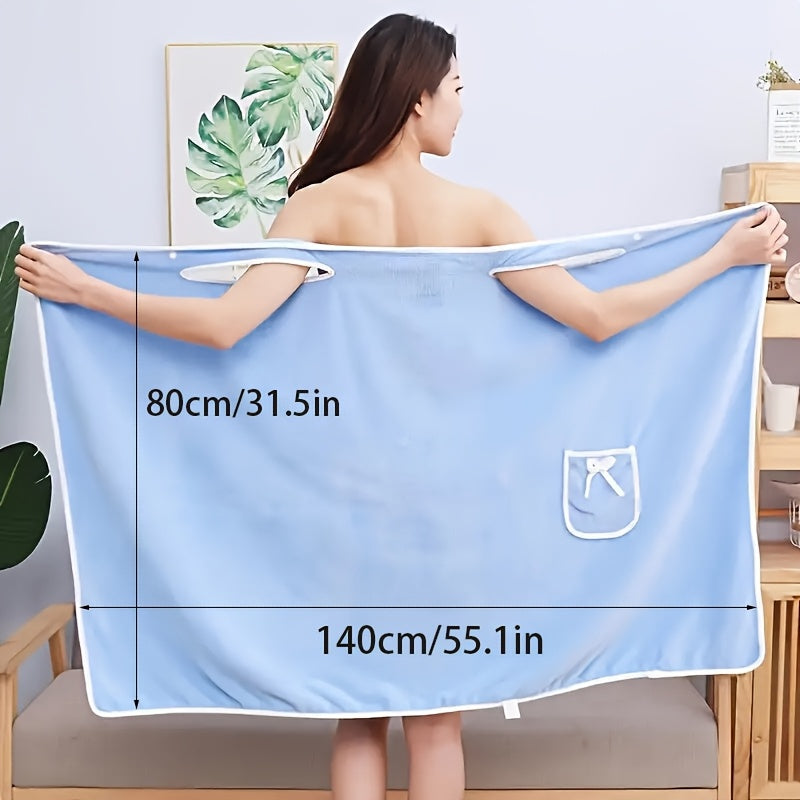 1-Piece Bath Towel with Pocket, Wearable Bath Towel, Bathroom Shower Supply, Can be Used as Robe, Nightgown, Sexy Strap Dress, Blanket, Indoor/Outdoor Fitness Sauna Shawl, Easy to Carry, Machine Washable（Purple）