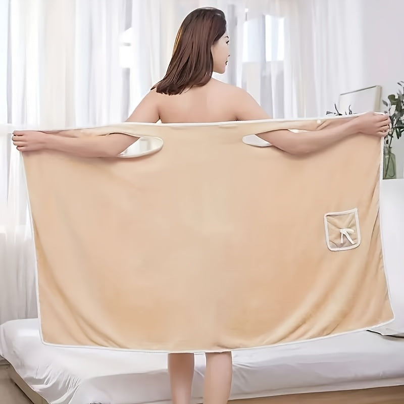 1-Piece Bath Towel with Pocket, Wearable Bath Towel, Bathroom Shower Supply, Can be Used as Robe, Nightgown, Sexy Strap Dress, Blanket, Indoor/Outdoor Fitness Sauna Shawl, Easy to Carry, Machine Washable（Purple）