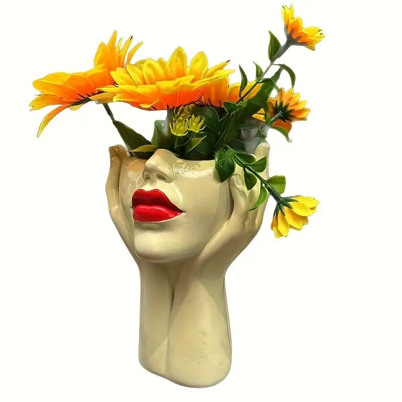 1 Piece Elegant Resin Makeup Brush Holder with Red Lips Design - Lightweight Synthetic Cosmetics Organizer Box, Standalone Desktop Storage Case for Bathroom or Dressing Table.Aesthetic "Gazing Lips" Resin Makeup Brush Holder — A Sculptural Vanity Tray for