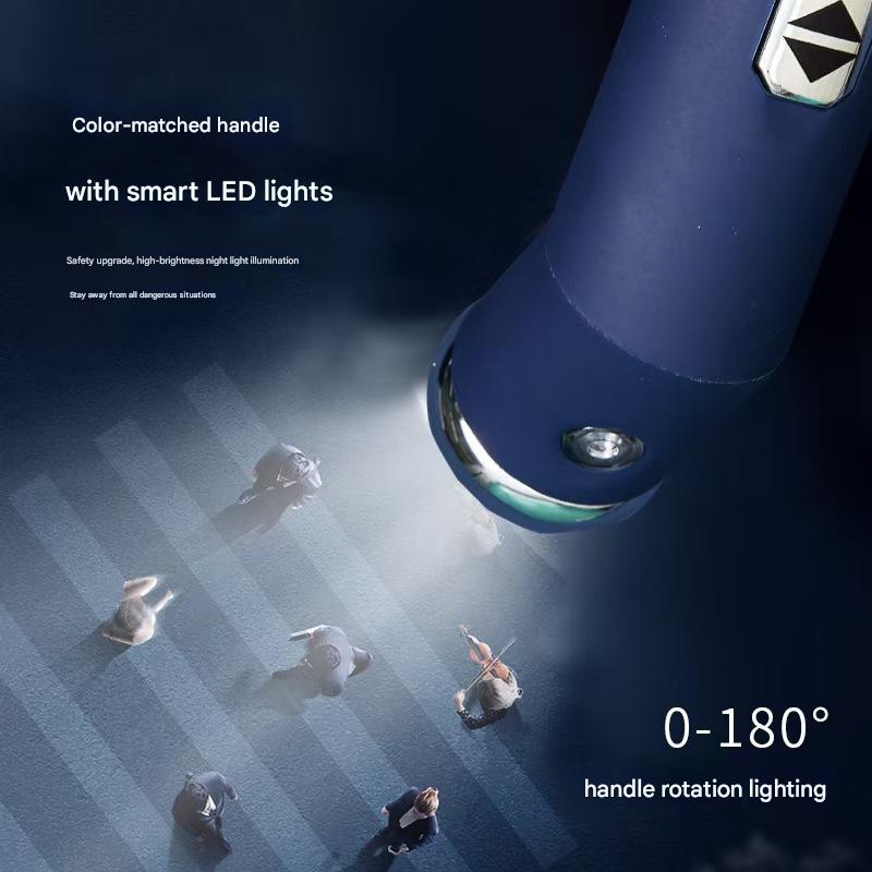 Thickened Black Coating Flashlight Umbrella: 10-rib navy blue dual-purpose umbrella, 106cm large diameter, 0.48kg lightweight with UV protection, lotus leaf water-repellent and black steel frame for durability.