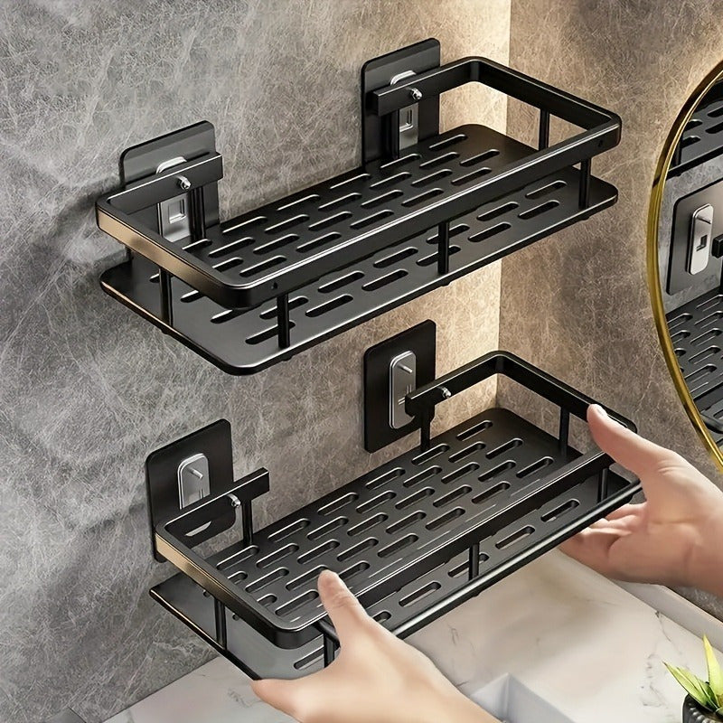 Wall-Mounted Shower Caddy: Large-Capacity, No-Drill Floating Shelf for Bathroom & Kitchen - Space-Saving & Easy to Install