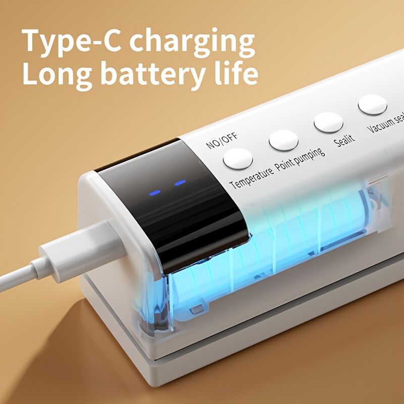 **1pc white Portable Wireless Vacuum Sealer｜USB Charging Compact Design, One-Touch Sealing for Long-Lasting Freshness, Ideal for Home & Outdoor Use**
