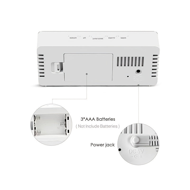 LED Mirror Desk Clock with Snooze Function & Temperature Display Digital Alarm Clock, Large LED Display Mirror Clock with Snooze, Adjustable Brightness, Suitable for Home Bedroom Living Room Office Travel (White)