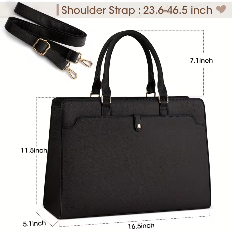 15.6-inch Laptop Tote Bag for Women, Large Capacity Faux Leather Work Tote, Waterproof Business Office Computer Bag, Ladies Travel Handbag & Shoulder Bag.