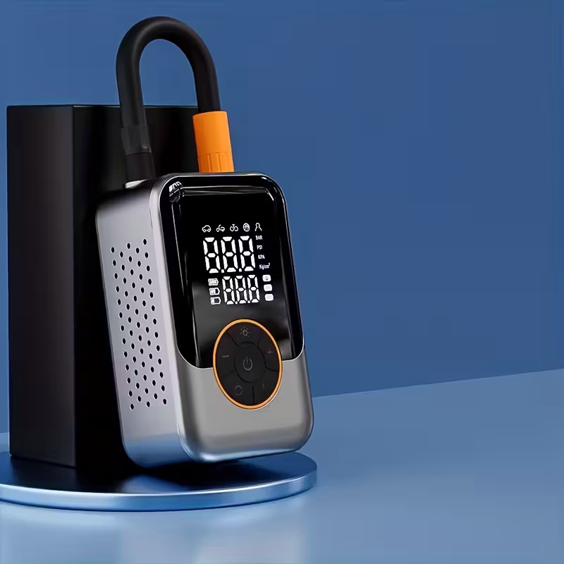 Portable wireless air compressor tire inflation pump - Equipped with digital pressure gauge, emergency LED light, 4x fast cordless design; built-in rechargeable battery; digital display tire inflation pump Suitable for car, motorcycle, bicycle tires and s