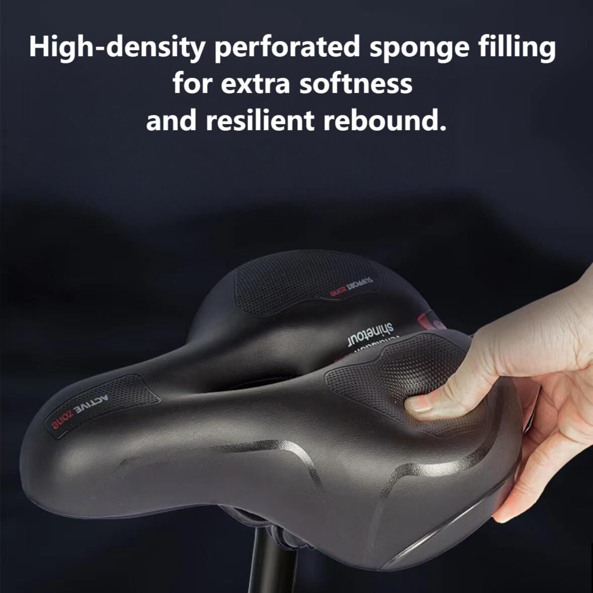Wide, cushioned, and shock-absorbing bike saddle with memory foam and waterproof design – ensures ultimate comfort and support for every ride, whether on MTB, road, or indoor exercise bikes.