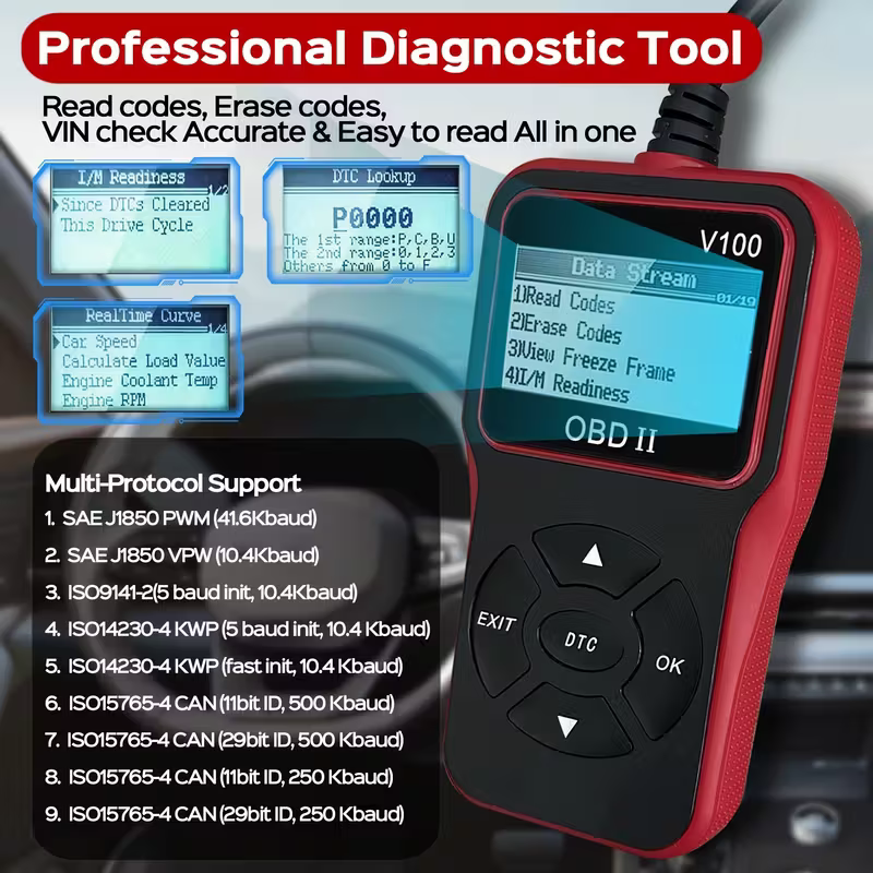 Automobile OBD2 Fault Diagnosis Instrument, engine fault code Reader, suitable for all OBD II models in 1996+, plug-and-play vehicle condition detection tool, a practical car gift for your boyfriend or father
