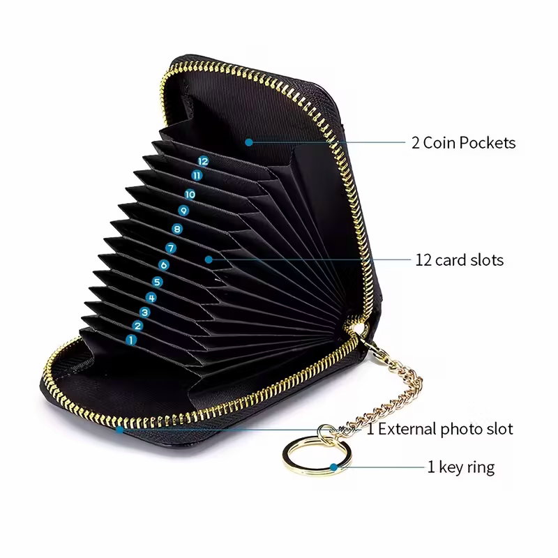 Casual style multi-compartment zipper wallet: Cards and loose change are neatly sorted