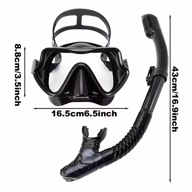 Snorkeling mask breathing tube set, large frame silicone mask, leak-proof and anti-fog snorkeling mask, swimming goggles for men and women