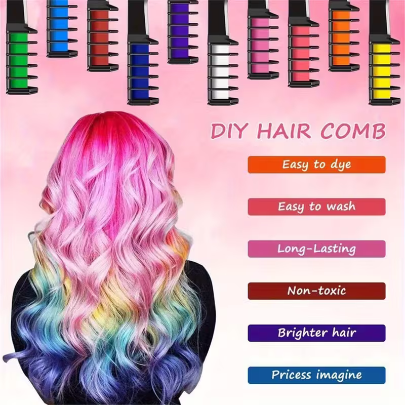 10-color washable temporary hair dye powder set! Safe and non-damaging to hair! Powder comb design! Creative styling products for girls