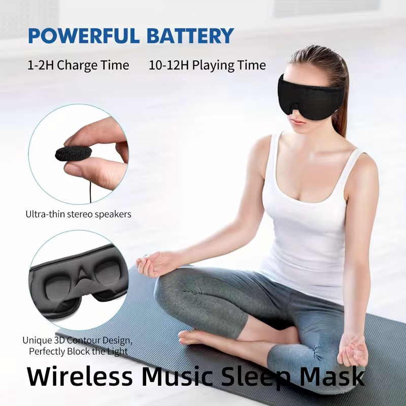 1 3D wireless sleep mask with 5.2BT headphones, the best sleep mask, Type-C charging cable built-in, wireless music eye mask, suitable for both men and women, wireless sleep mask, sleep eye mask, travel sleep aid, portable sleep solution, soft ear pads, l
