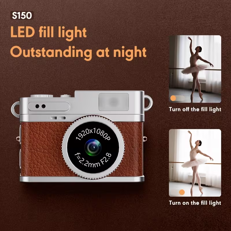 Mini camera retro version, wearable mini camera - 1080P high-definition video, 0.96-inch IPS screen, LED fill light, 17.5-gram ultra-light portable, suitable for Vlog shooting and travel, small pocket-sized photo recorder with 32GB card - small compact mi