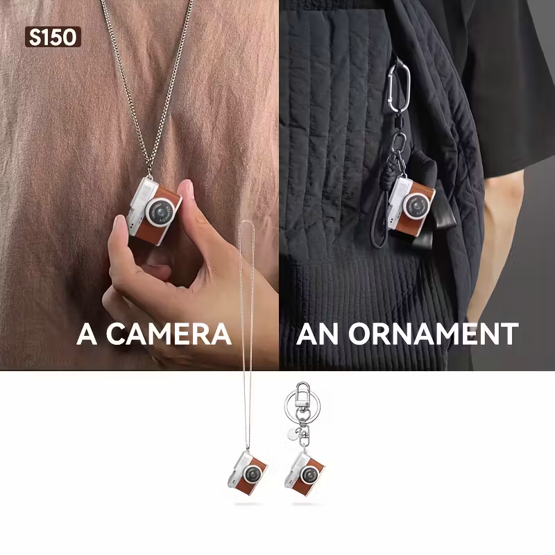 Mini camera retro version, wearable mini camera - 1080P high-definition video, 0.96-inch IPS screen, LED fill light, 17.5-gram ultra-light portable, suitable for Vlog shooting and travel, small pocket-sized photo recorder with 32GB card - small compact mi