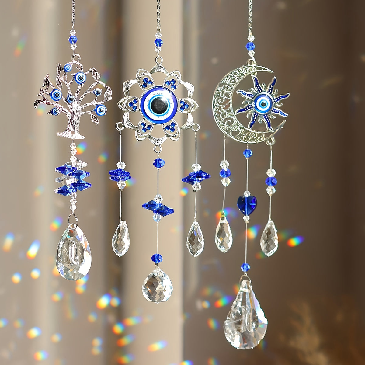 3pc Evil Eye Crystal Sun Capture Pendant Suitable for Home Window Decoration and Garden Hanging Decoration