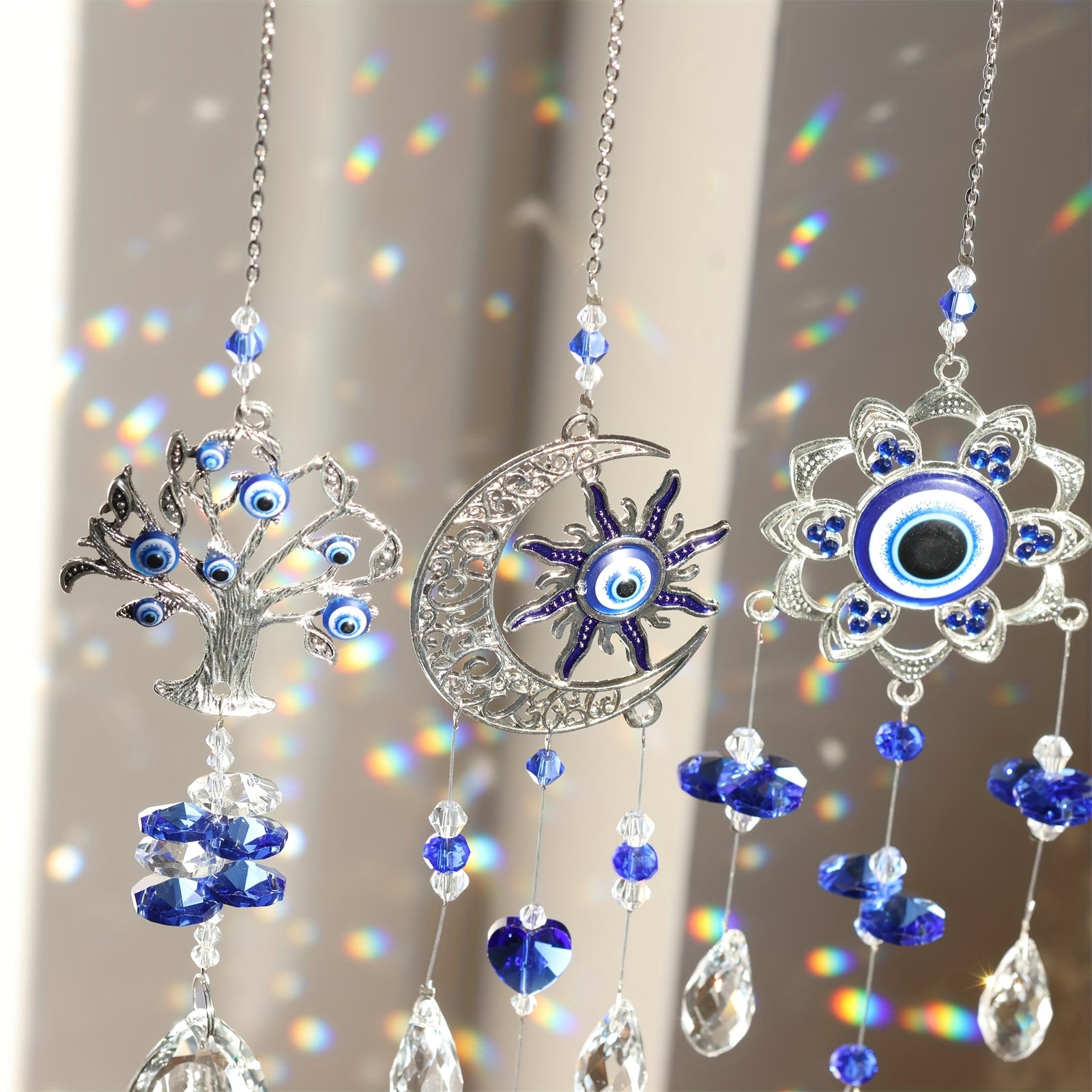 3pc Evil Eye Crystal Sun Capture Pendant Suitable for Home Window Decoration and Garden Hanging Decoration