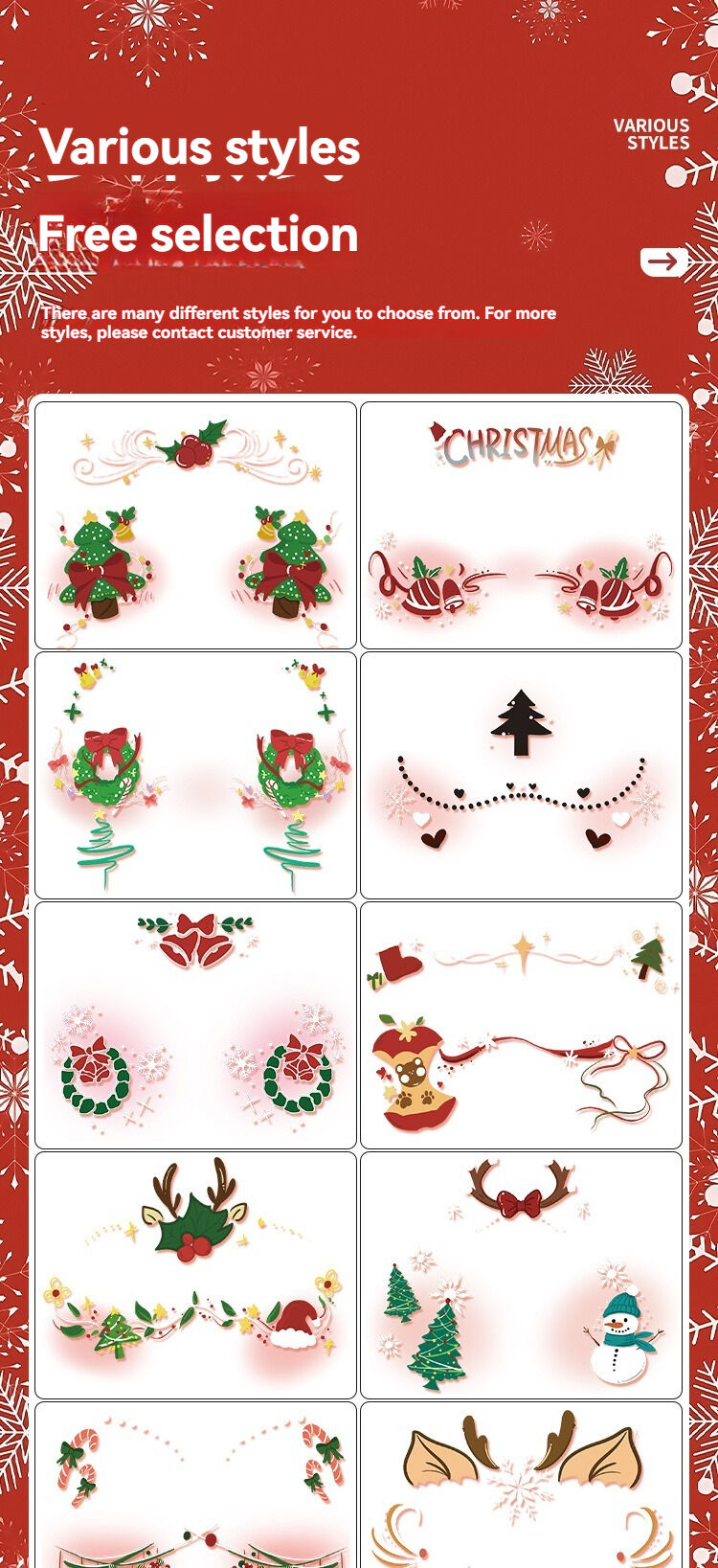 Christmas makeup face stickers, waterproof and sweat-proof face stickers, temporary makeup party stickers, embossed freckle stickers, cute face stickers 20 pieces