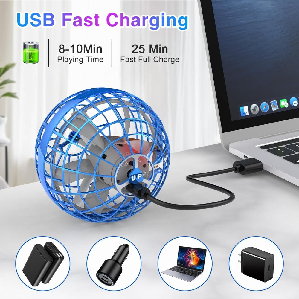 Flying Ball Toy – Hand-controlled Reaction Dart Rotating Drone with LED Lights, Floating Ball Finger Toy, Suitable for Children and Teenagers, Rechargeable Magic Ball, Indoor and Outdoor Play, Christmas and Birthday Gifts (Blue)