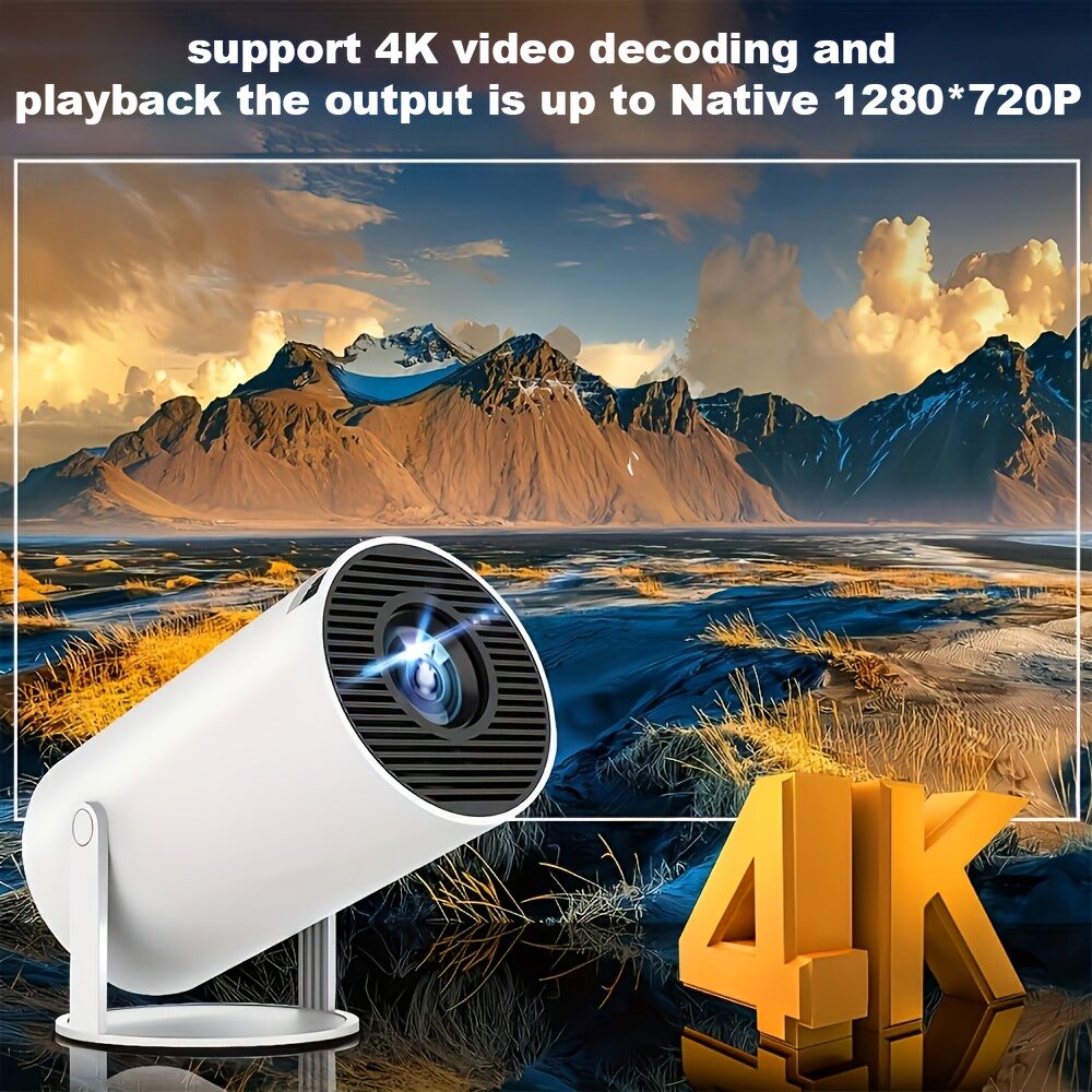 HY300 Pro mini portable projector, native 1280 * 720P support 4K / 350ANSI smart projector, with WiFi 6 BT 6.0, Screen adjustment, 180-degree rotation, home video projector with Android 11. 0 operating system built-in