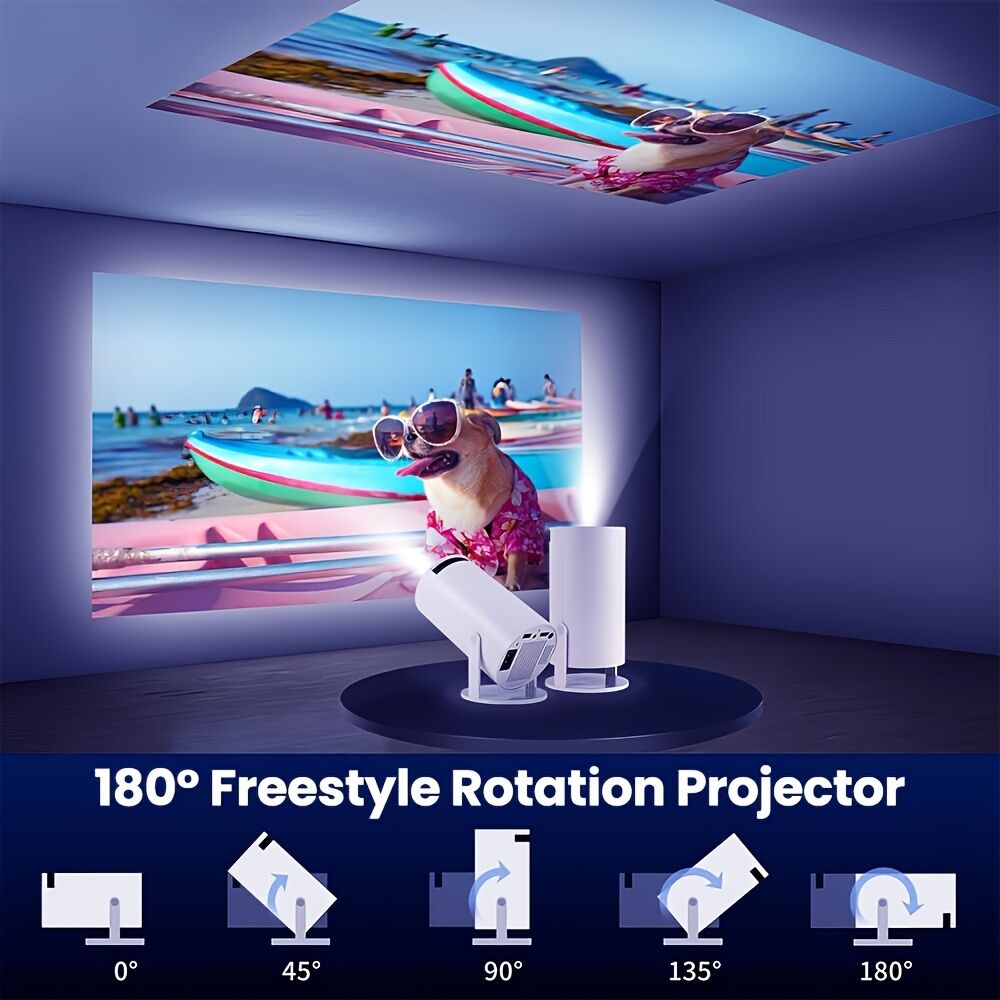 HY300 Pro mini portable projector, native 1280 * 720P support 4K / 350ANSI smart projector, with WiFi 6 BT 6.0, Screen adjustment, 180-degree rotation, home video projector with Android 11. 0 operating system built-in