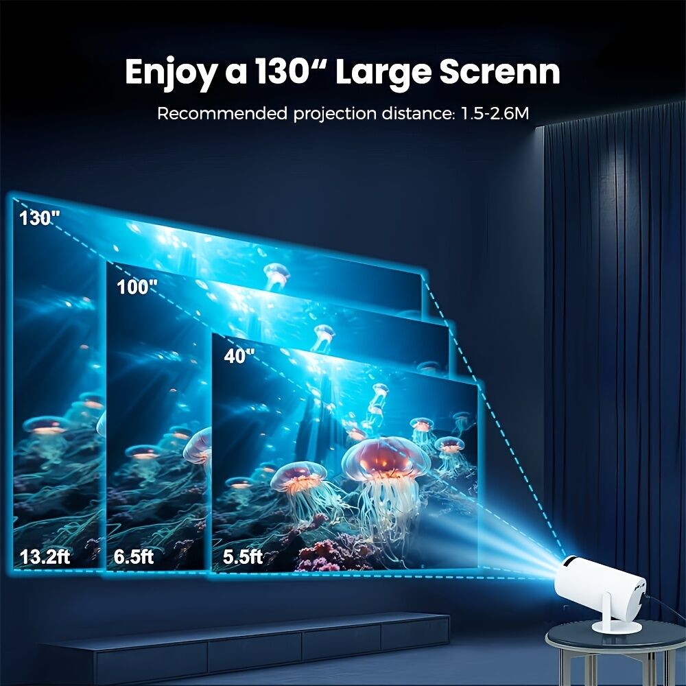 HY300 Pro mini portable projector, native 1280 * 720P support 4K / 350ANSI smart projector, with WiFi 6 BT 6.0, Screen adjustment, 180-degree rotation, home video projector with Android 11. 0 operating system built-in