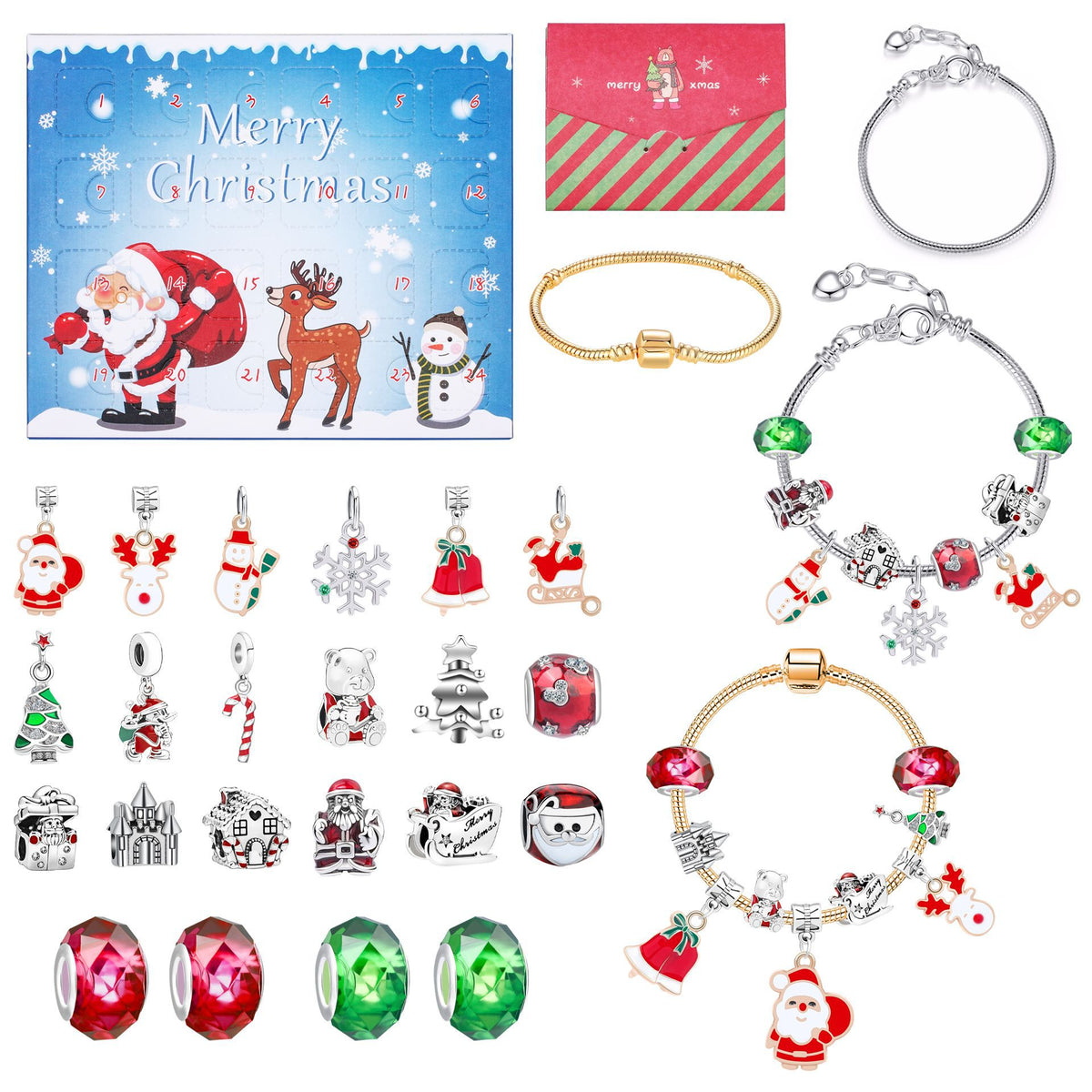 24-Day Christmas Advent Calendar DIY Bracelet Set, Festive Charm &amp; Bead Kit for Aussie Xmas Gifting &amp; Crafting