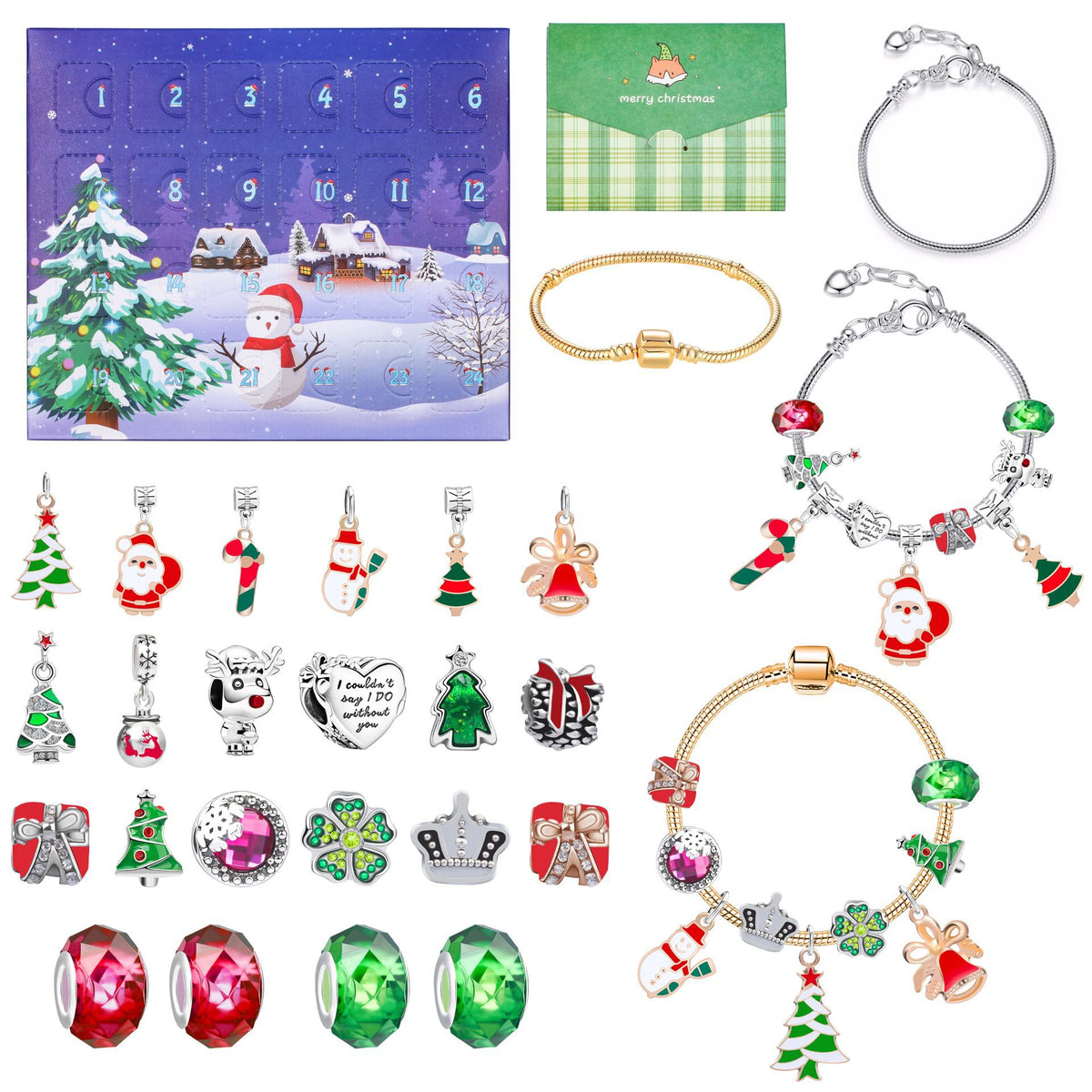 24-Day Christmas Advent Calendar DIY Bracelet Set, Festive Charm &amp; Bead Kit for Aussie Xmas Gifting &amp; Crafting