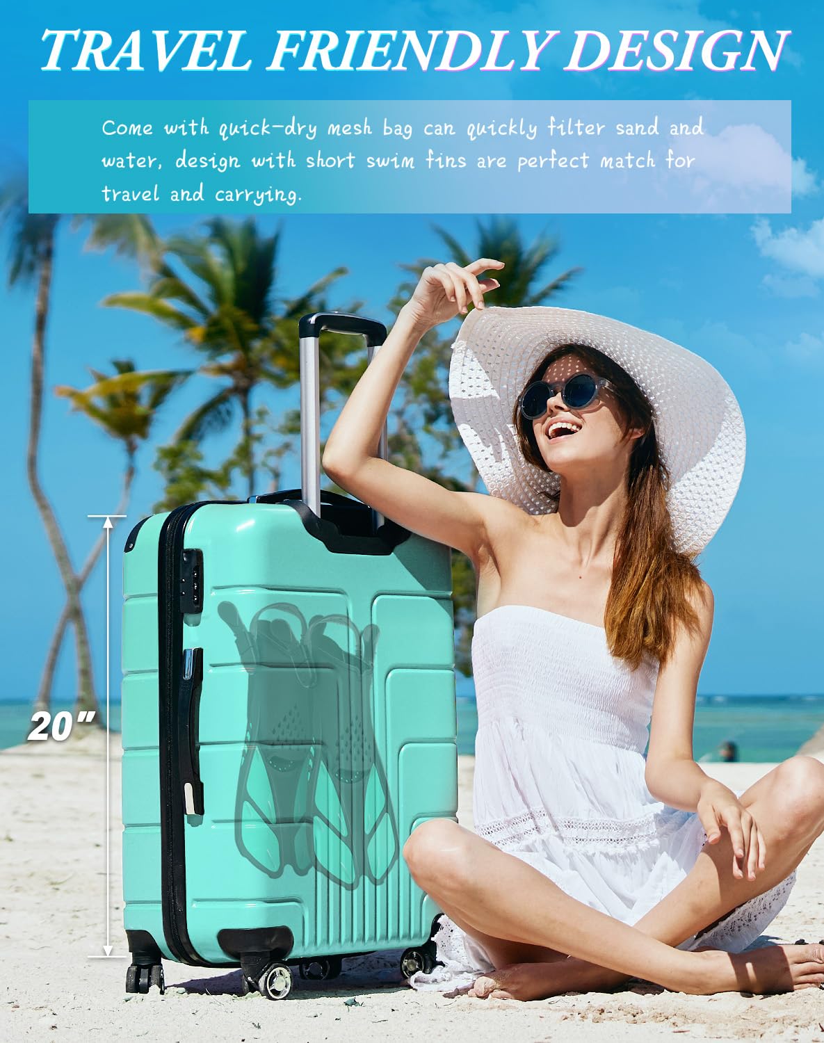 Green Adjustable Open Heel Snorkel Fins, Travel-Size Short Swim Flippers for Snorkeling, Diving & Swimming, Adult Men & Women（L/XL）