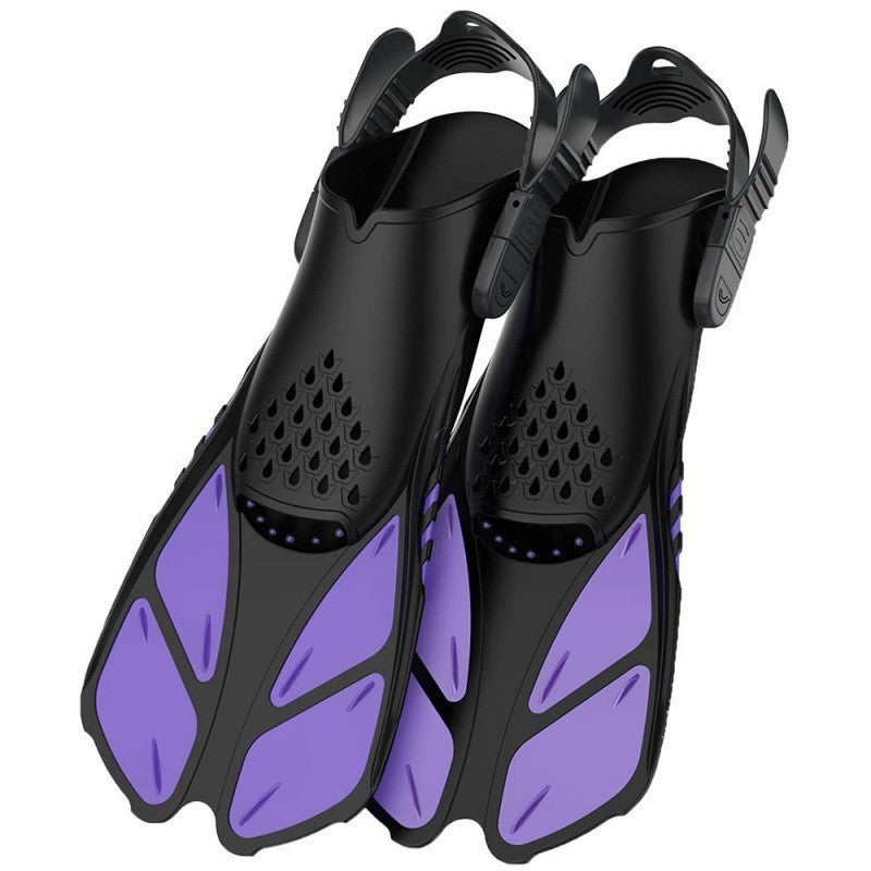 Purple Adjustable Open Heel Snorkel Fins, Travel-Size Short Swim Flippers for Snorkeling, Diving &amp; Swimming, Adult Men &amp; Women（L/XL）