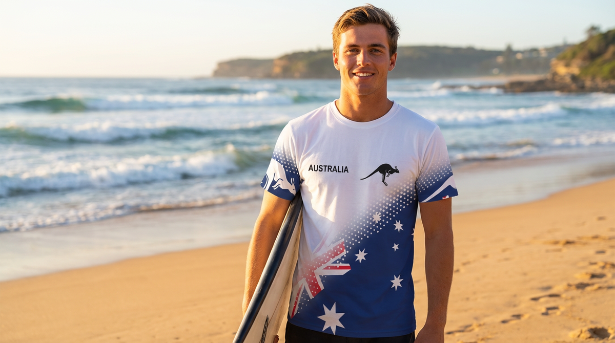 Australian Flag Kangaroo Print Unisex O-Neck Short Sleeve T-Shirt Summer Breathable Cotton Blend Streetwear Top（S）