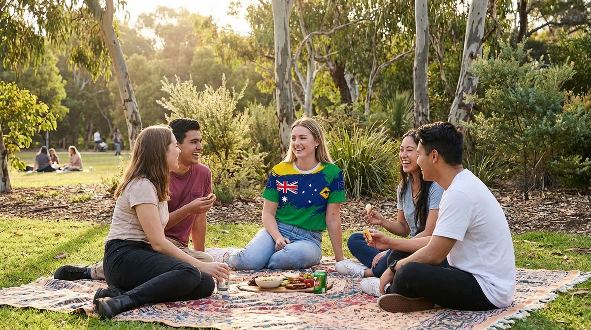 Australian Flag & Kangaroo Print Unisex O-Neck Short Sleeve T-Shirt Summer Breathable Cotton-Blend Streetwear Top（M）