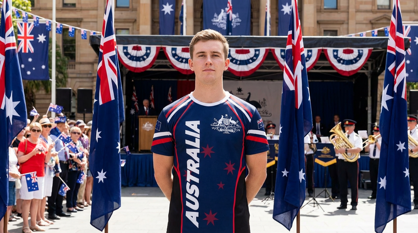 Australian National Emblem & Flag Print Unisex O-Neck Short Sleeve T-Shirt Summer Breathable Cotton-Blend Streetwear Top（4XL）