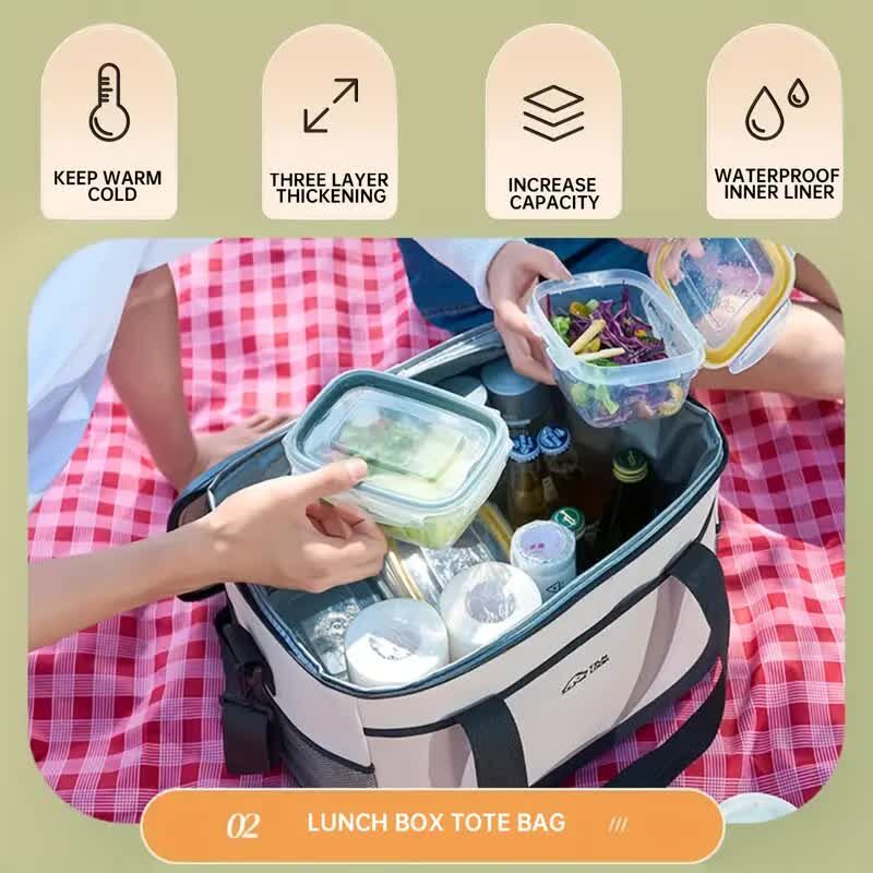 Beige Insulated Picnic Cooler Bag: Portable Waterproof Ice Bag for Outdoor Camping, Picnics & Home Use（30L）