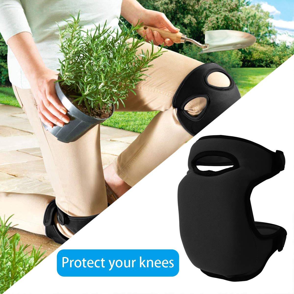 Black Gardening Knee Pads (2-Pack): Ultra-Thick Memory Foam, Adjustable Straps – Ideal for Gardening, Cleaning, Flooring & Work