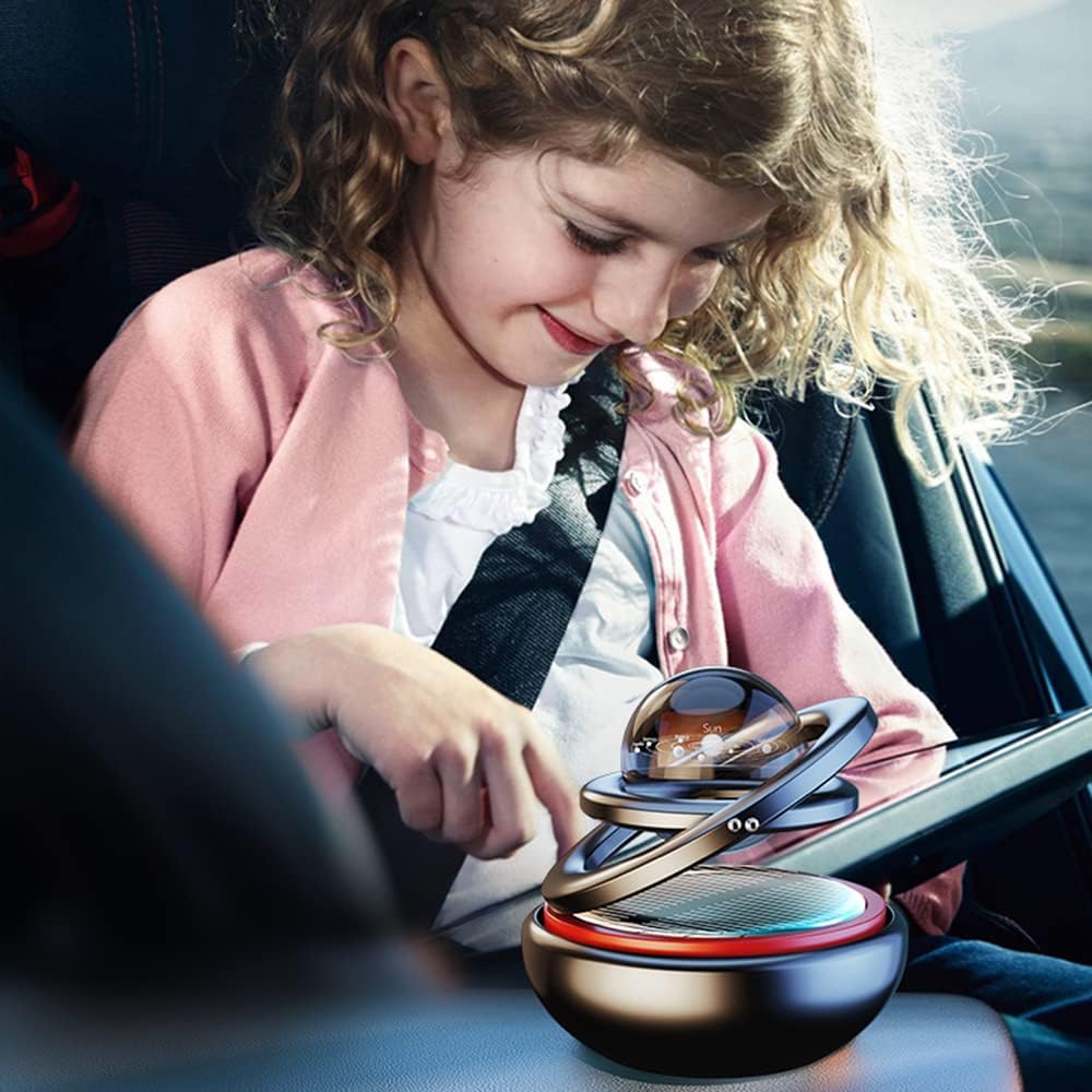 Black Solar-Powered Rotating Car Air Freshener: Space-Themed Dashboard Decor with Ocean Scent & 16 Cologne Pads