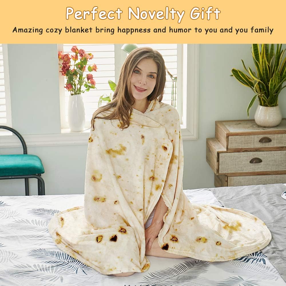 Burritos Tortilla Throw Blanket（Beige）, Novelty Funny Round Blanket for Adults & Kids, Soft Flannel Tortilla Wrap Blanket（36",Baby）