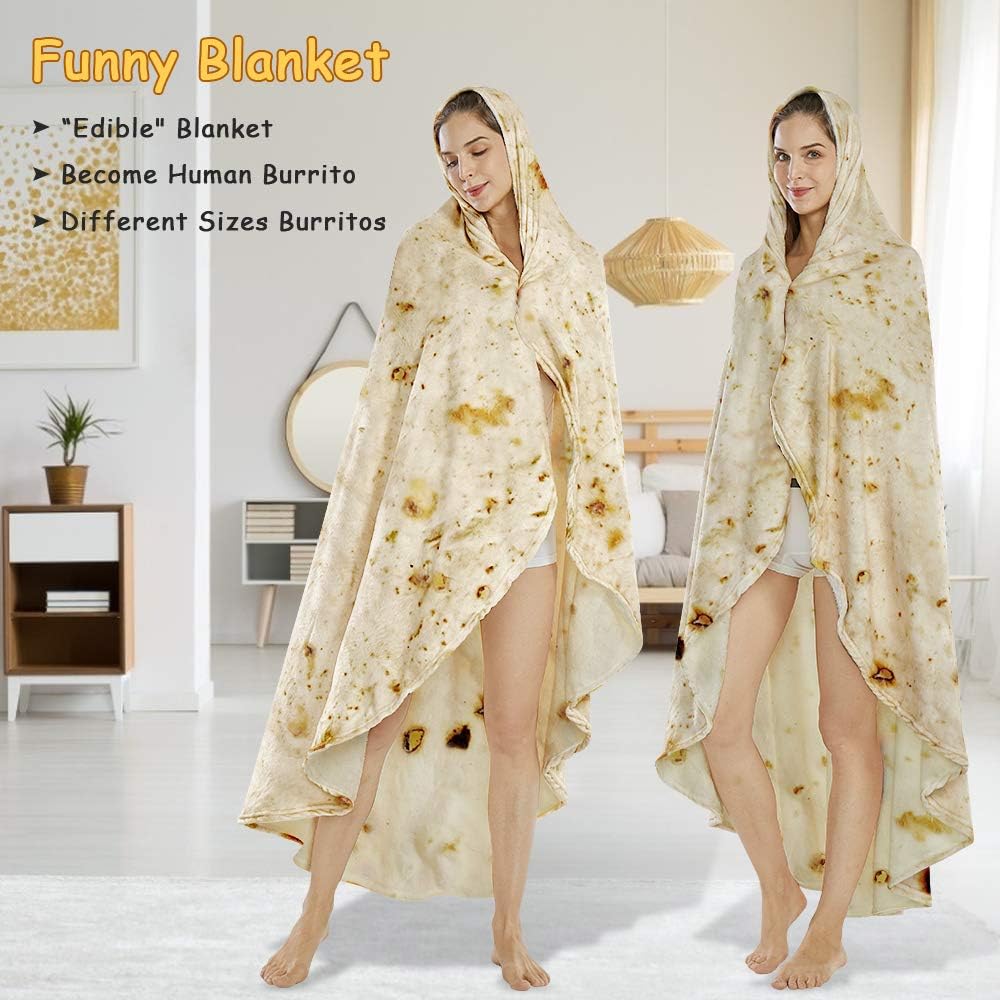 Burritos Tortilla Throw Blanket(Beige), Novelty Funny Round Blanket for Adults & Kids, Soft Flannel Tortilla Wrap Blanket（47",Baby）