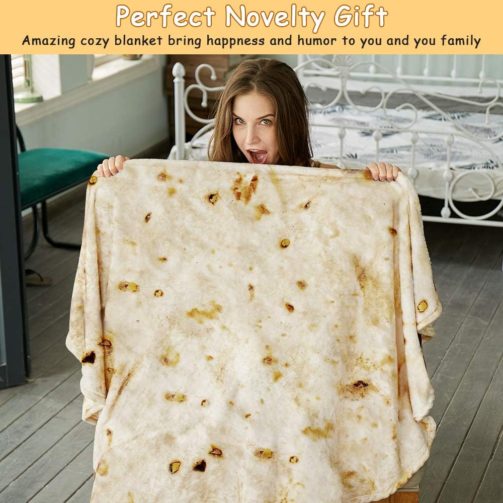 Burritos Tortilla Throw Blanket(Beige), Novelty Funny Round Blanket for Adults & Kids, Soft Flannel Tortilla Wrap Blanket（71",Adults）