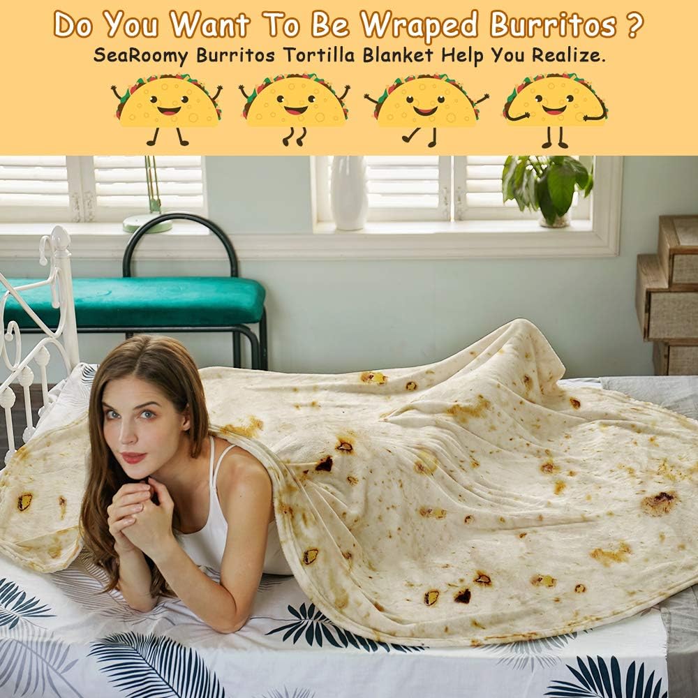 Burritos Tortilla Throw Blanket(Beige), Novelty Funny Round Blanket for Adults & Kids, Soft Flannel Tortilla Wrap Blanket（71",Adults）