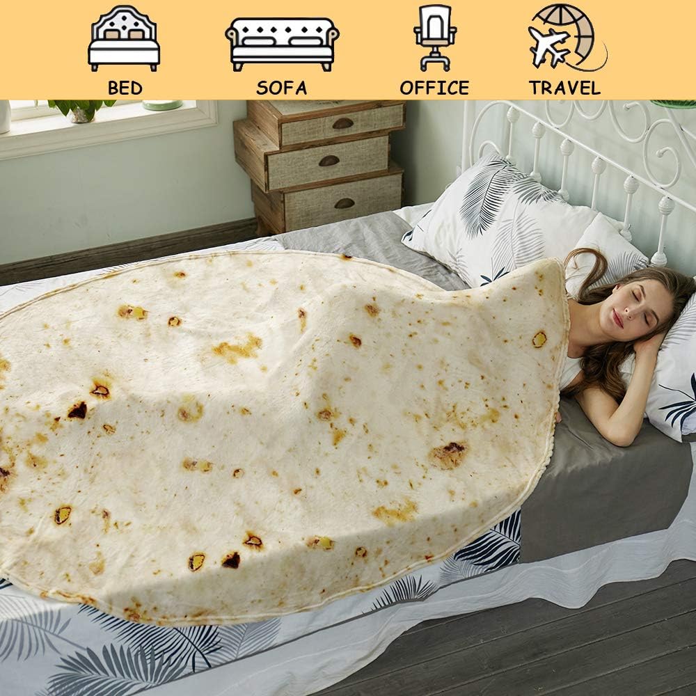 Burritos Tortilla Throw Blanket(Beige), Novelty Funny Round Blanket for Adults & Kids, Soft Flannel Tortilla Wrap Blanket（71",Adults）